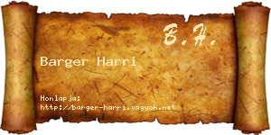 Barger Harri névjegykártya